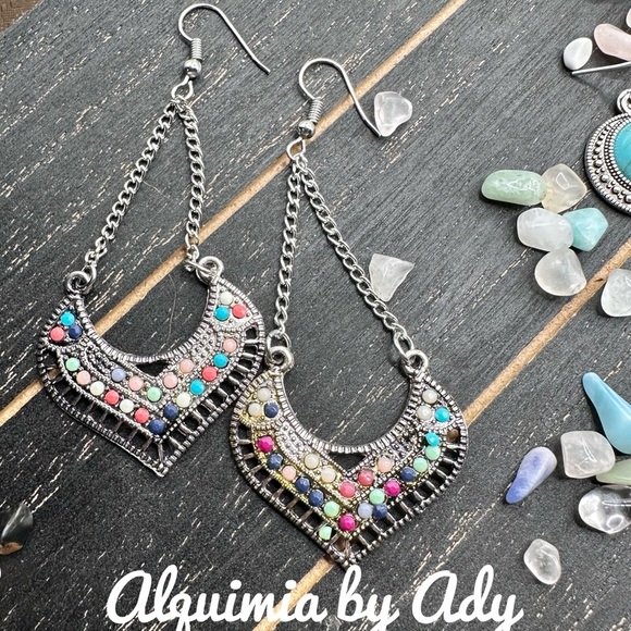 Alquimia Pink and Silver Earrings with Artistic Beadwork - Picture 1 of 1